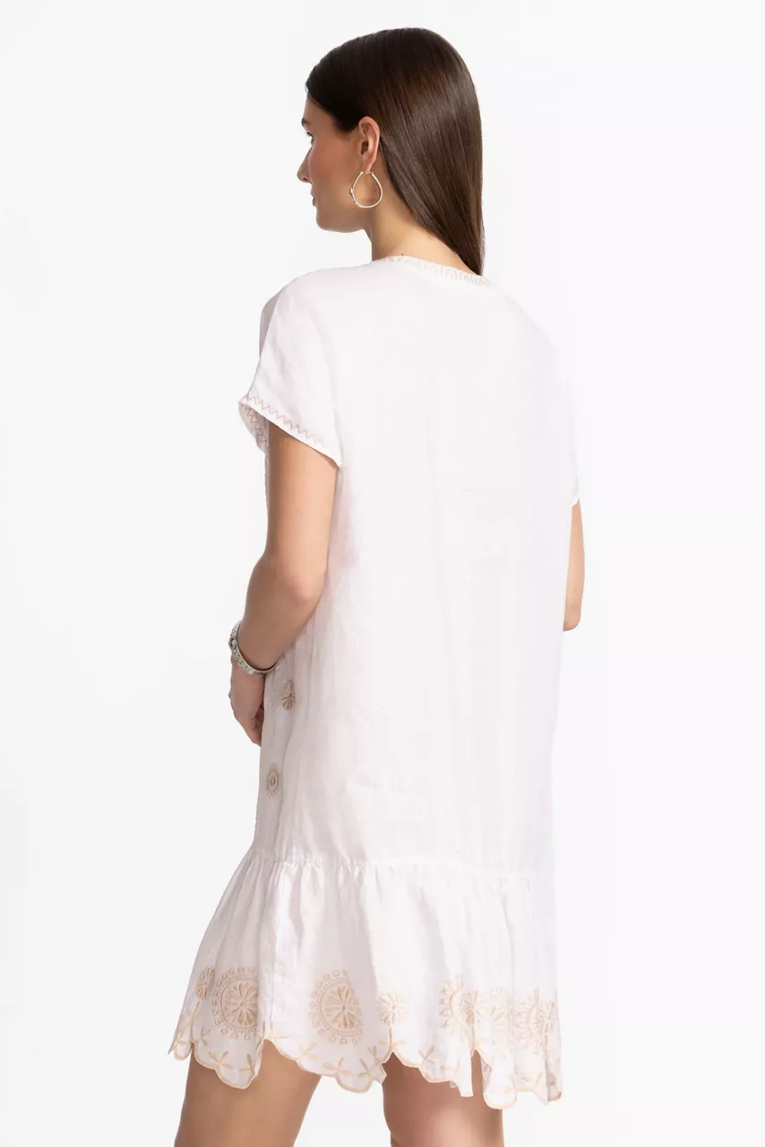 Johnny Was RELAXED LINEN FLOUNCE DRESS White