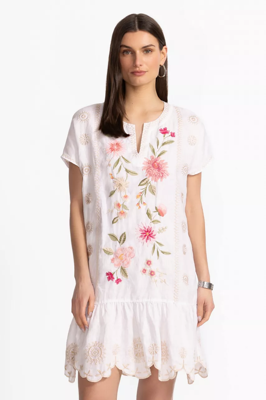 johnny was RELAXED LINEN FLOUNCE DRESS White