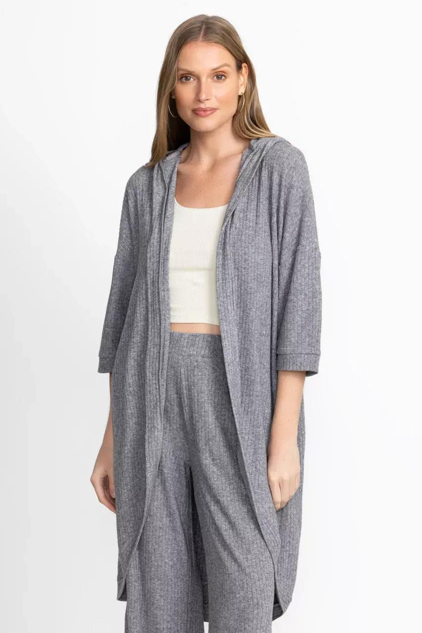 Johnny Was RIB HI LOW KIMONO Charcoal Heather