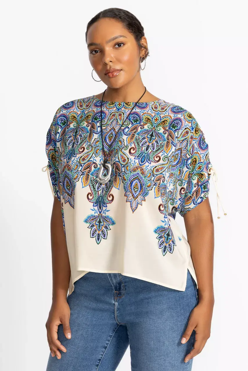 Johnny Was RUCHED SLEEVE BLOUSE Ruta