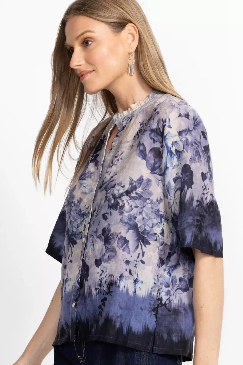 Johnny Was RUFFLE NECK SHIRT Azurra