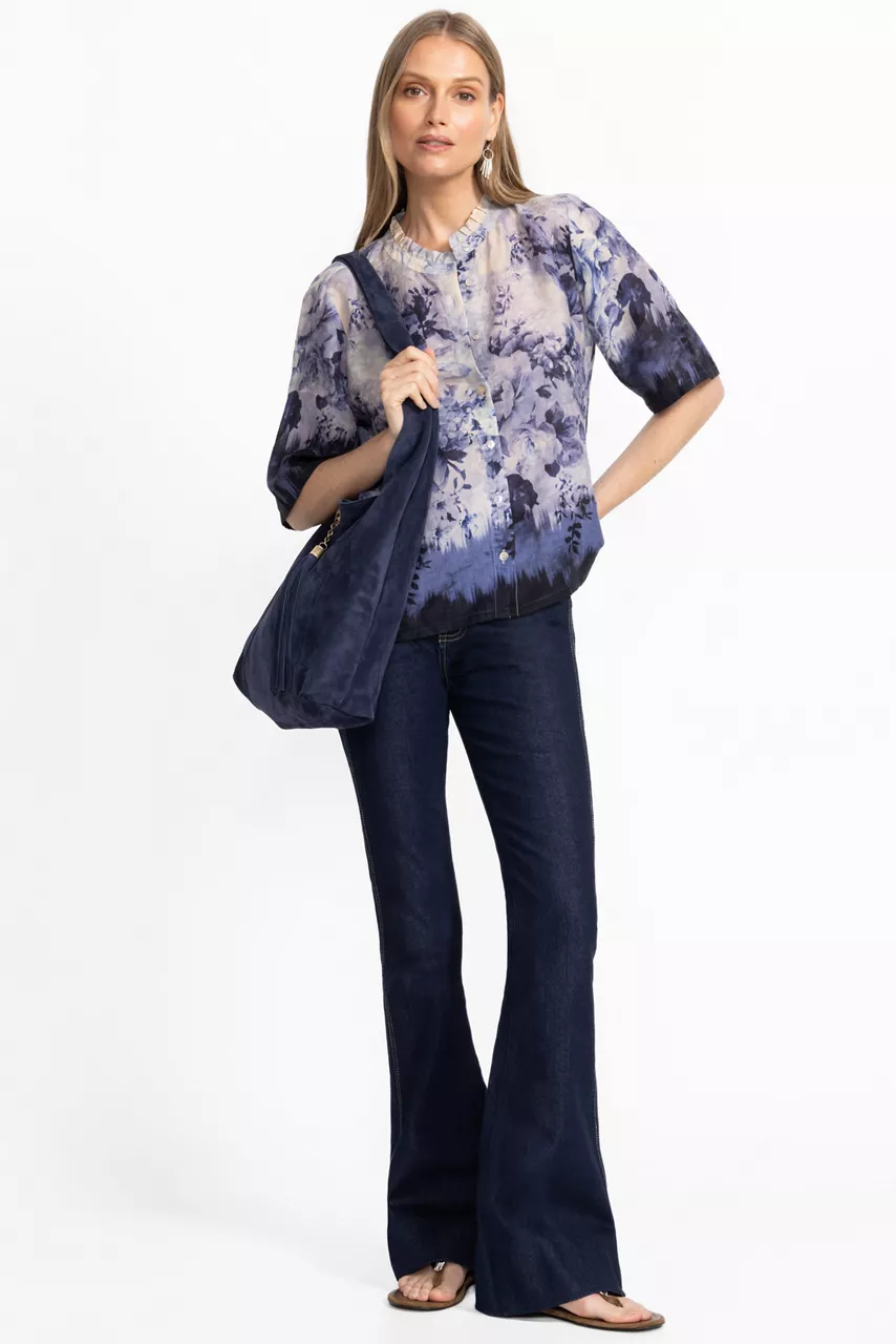 Johnny Was RUFFLE NECK SHIRT Azurra