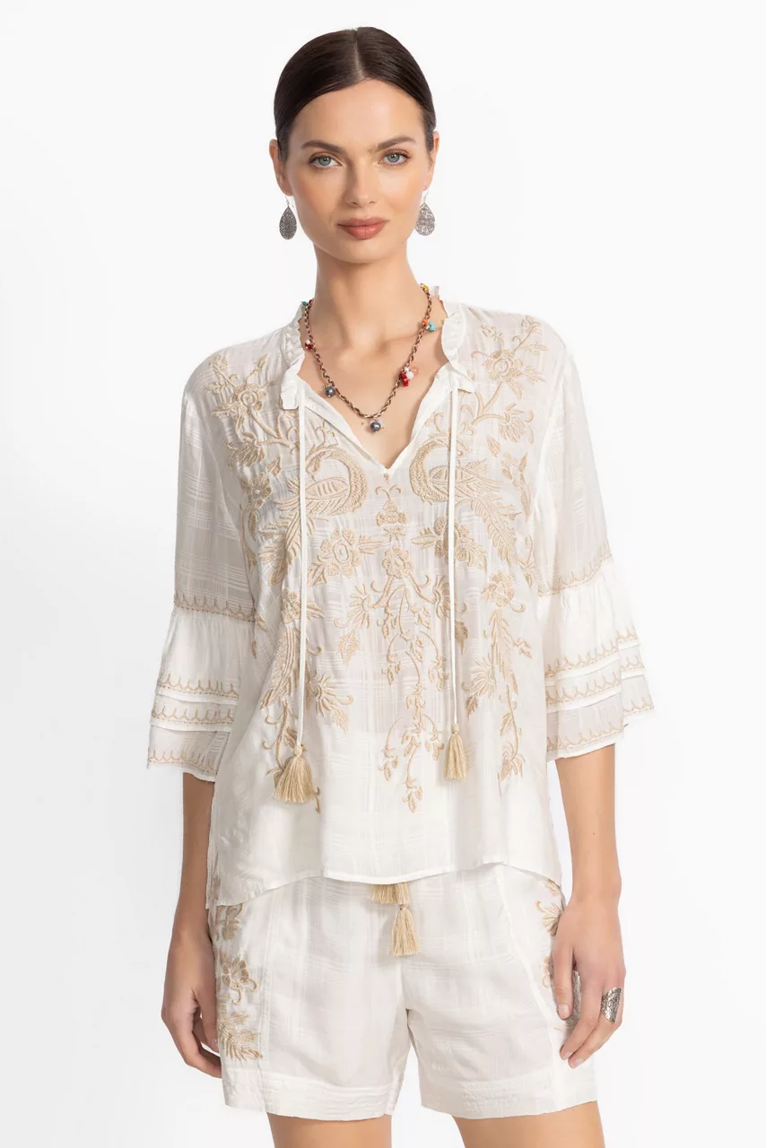 Johnny Was RUFFLE SLEEVE BLOUSE Zion Plaid