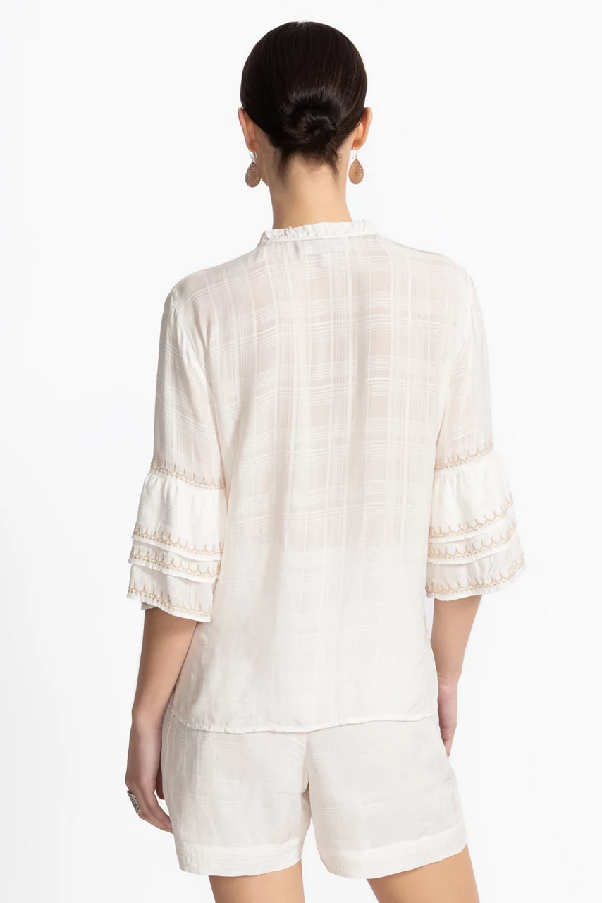 Johnny Was RUFFLE SLEEVE BLOUSE Zion Plaid