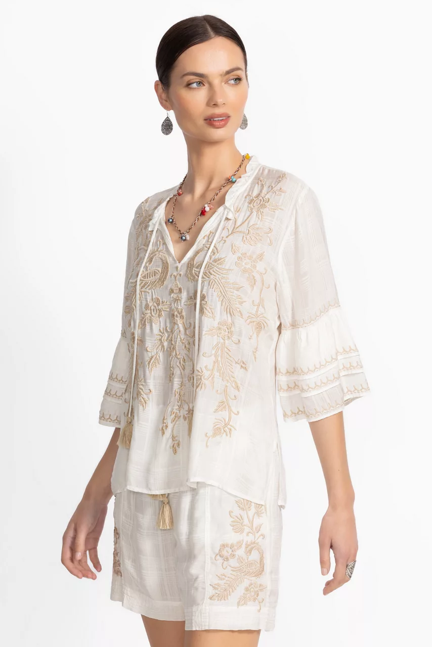 johnny was RUFFLE SLEEVE BLOUSE Zion Plaid