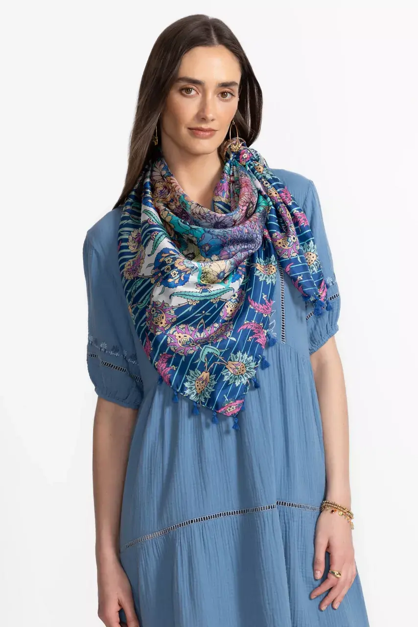 Johnny Was SAGE BLUE SILK SCARF Sage Blue