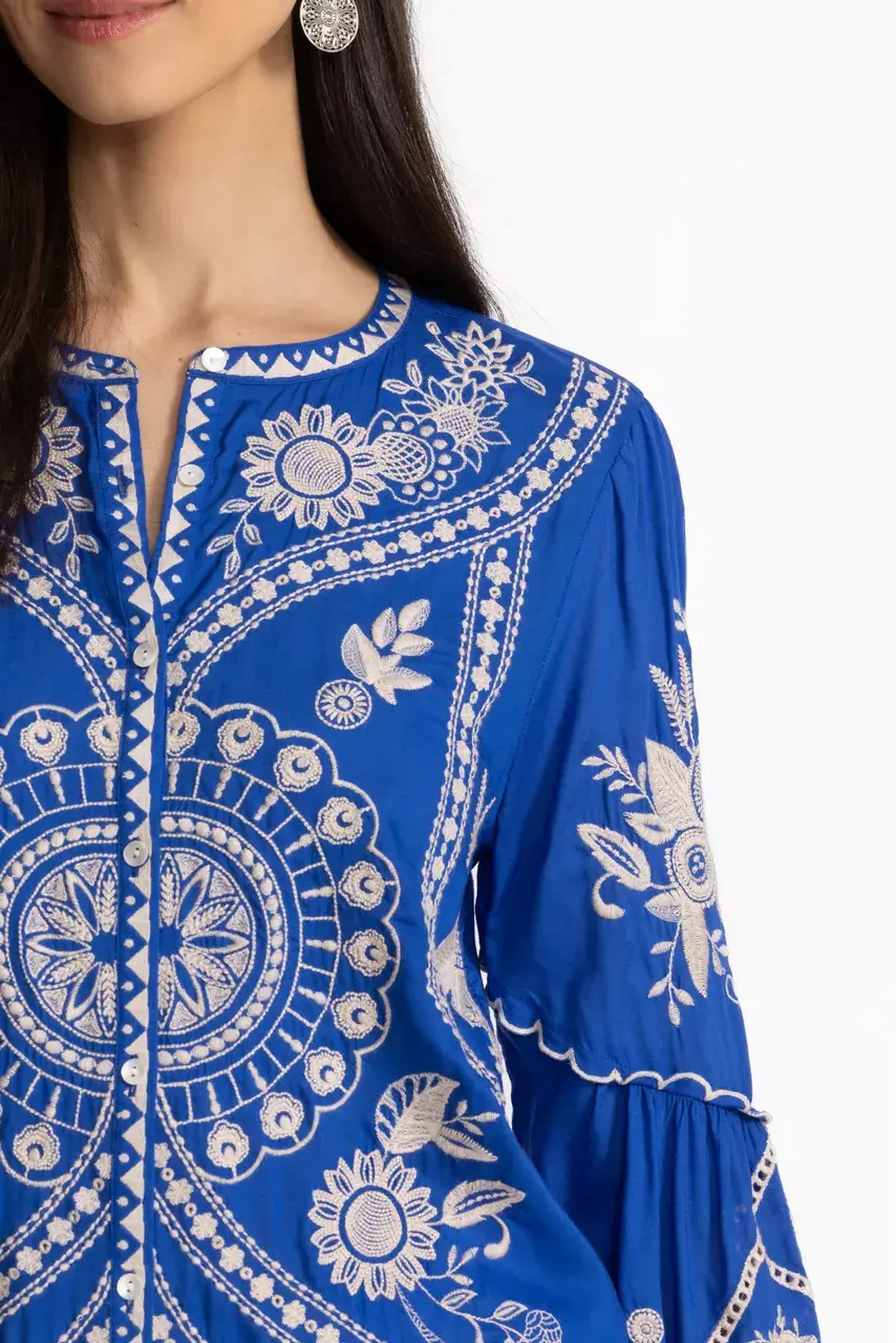 Johnny Was SCALLOP SLEEVE BLOUSE Cobalt