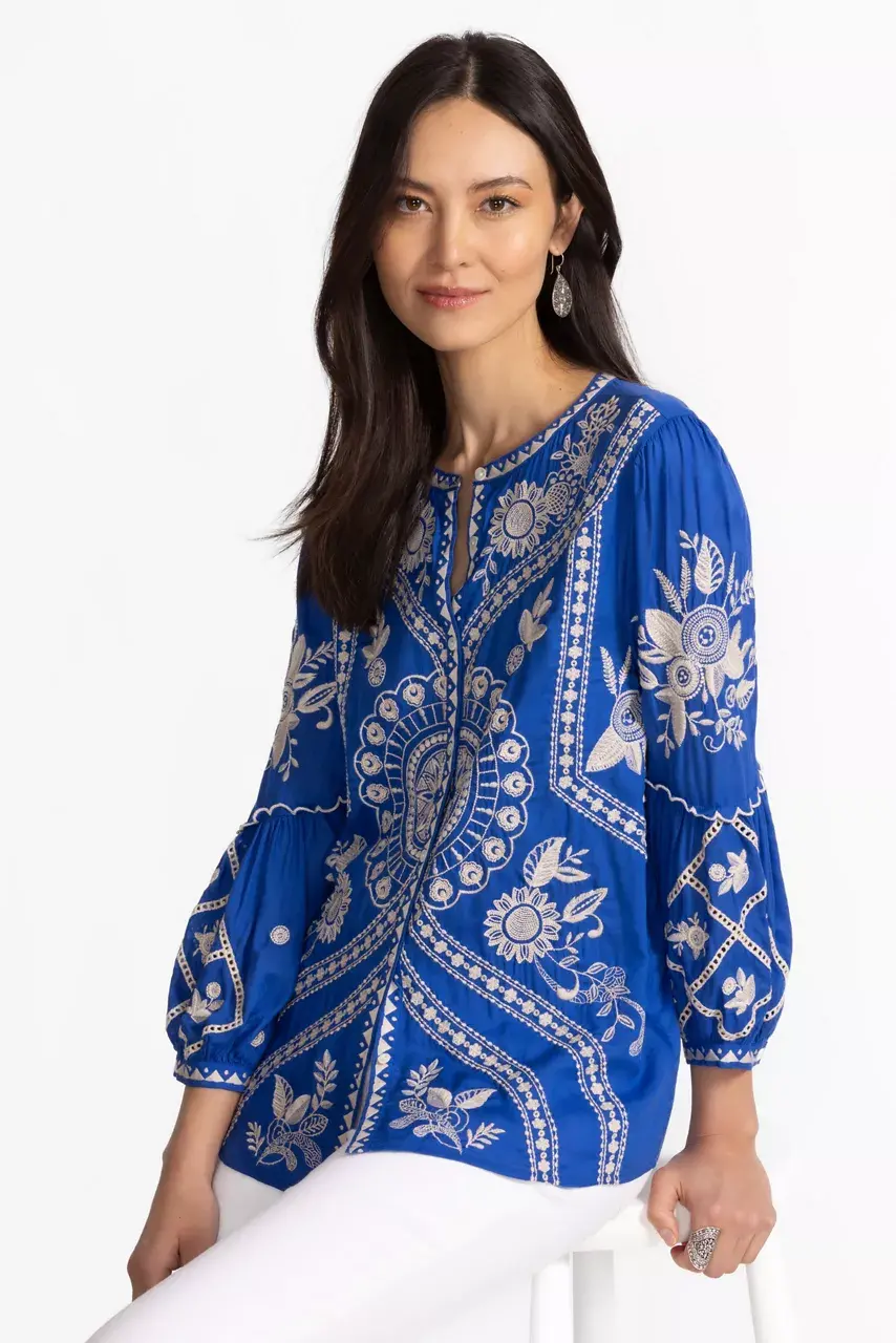 johnny was SCALLOP SLEEVE BLOUSE Cobalt