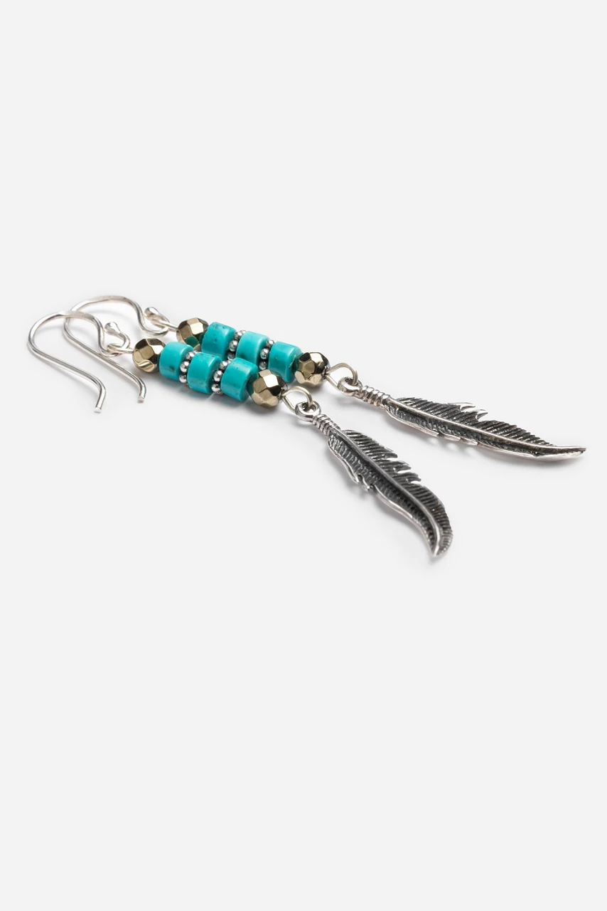 Johnny Was SEA FEATHERS DANGLE EARRINGS Turquoise