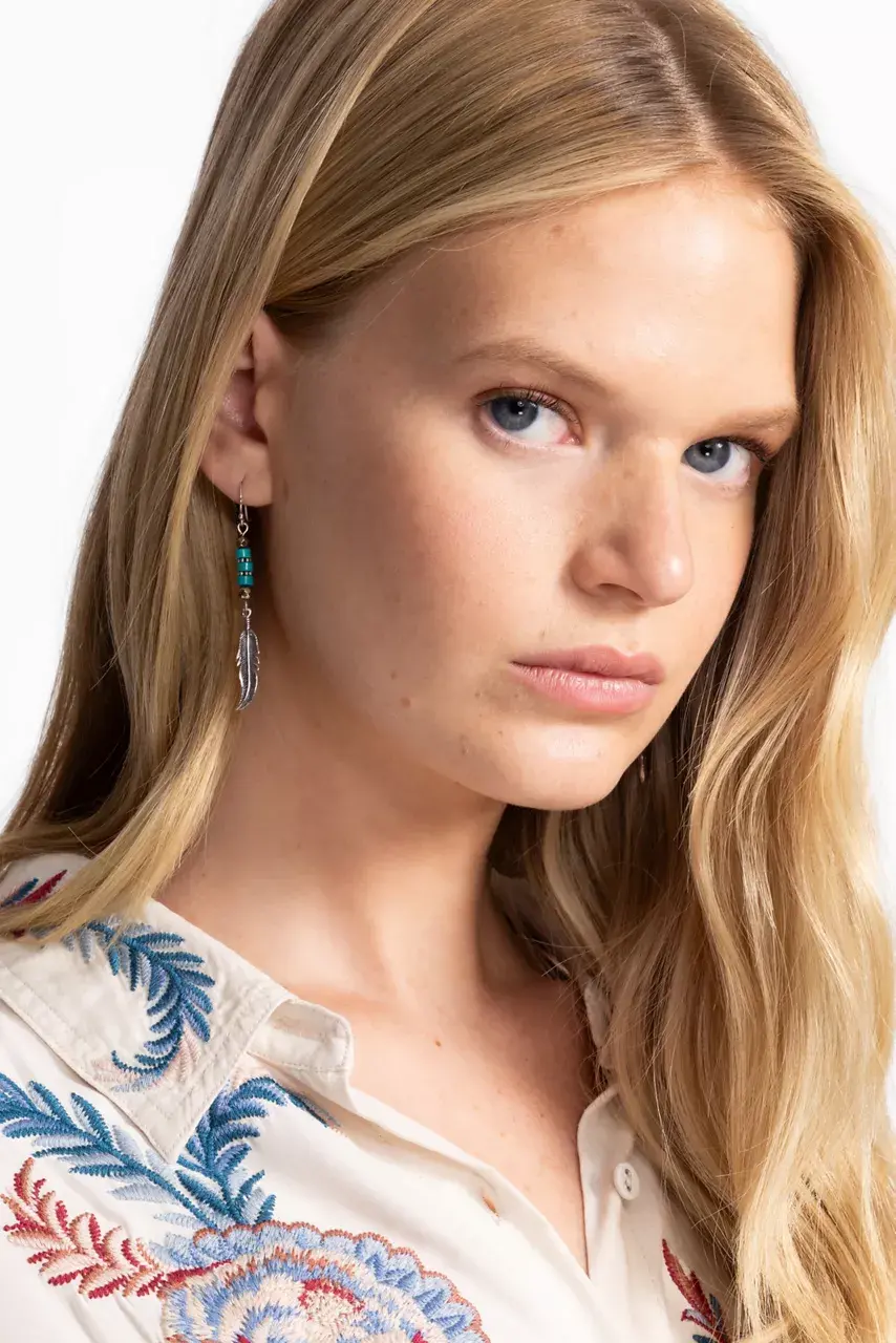 Johnny Was SEA FEATHERS DANGLE EARRINGS Turquoise