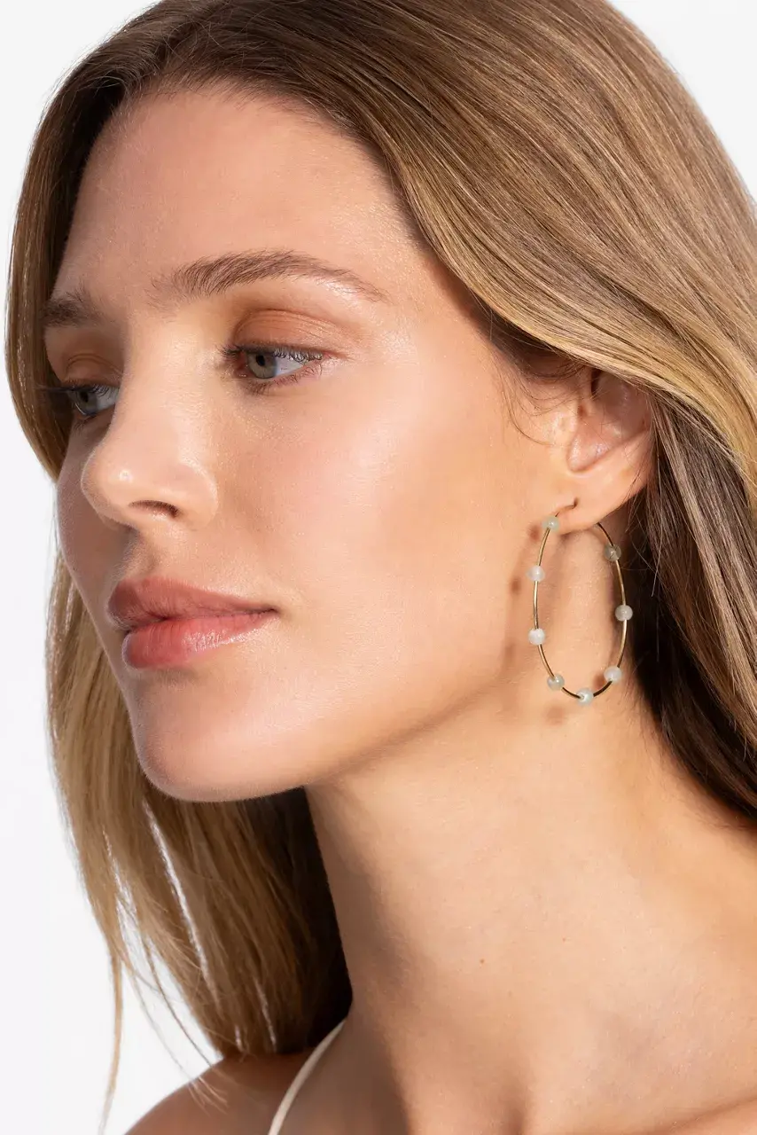 Johnny Was SEMI PRECIOUS HOOP EARRINGS Green