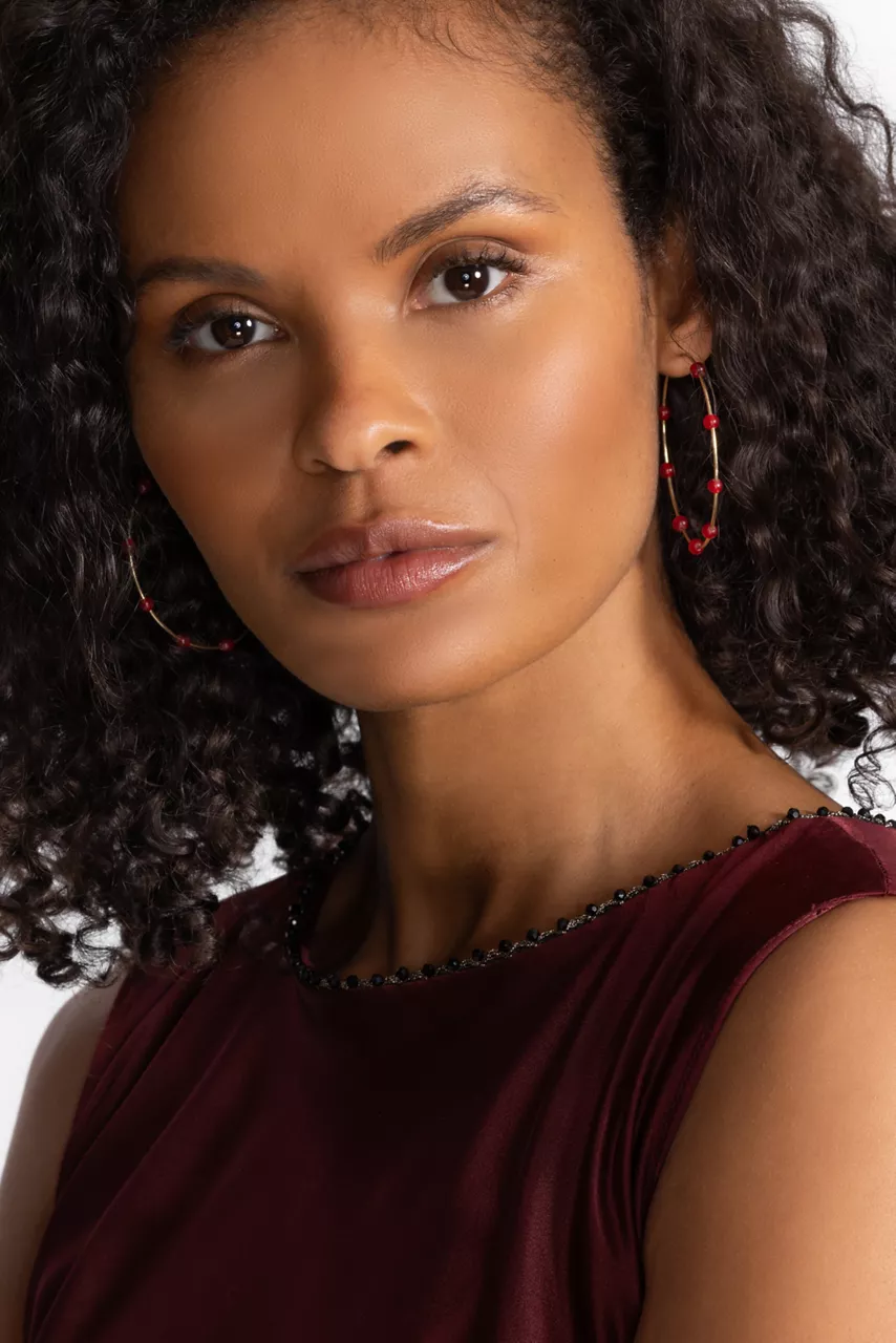 Johnny Was SEMI PRECIOUS HOOP EARRINGS Red