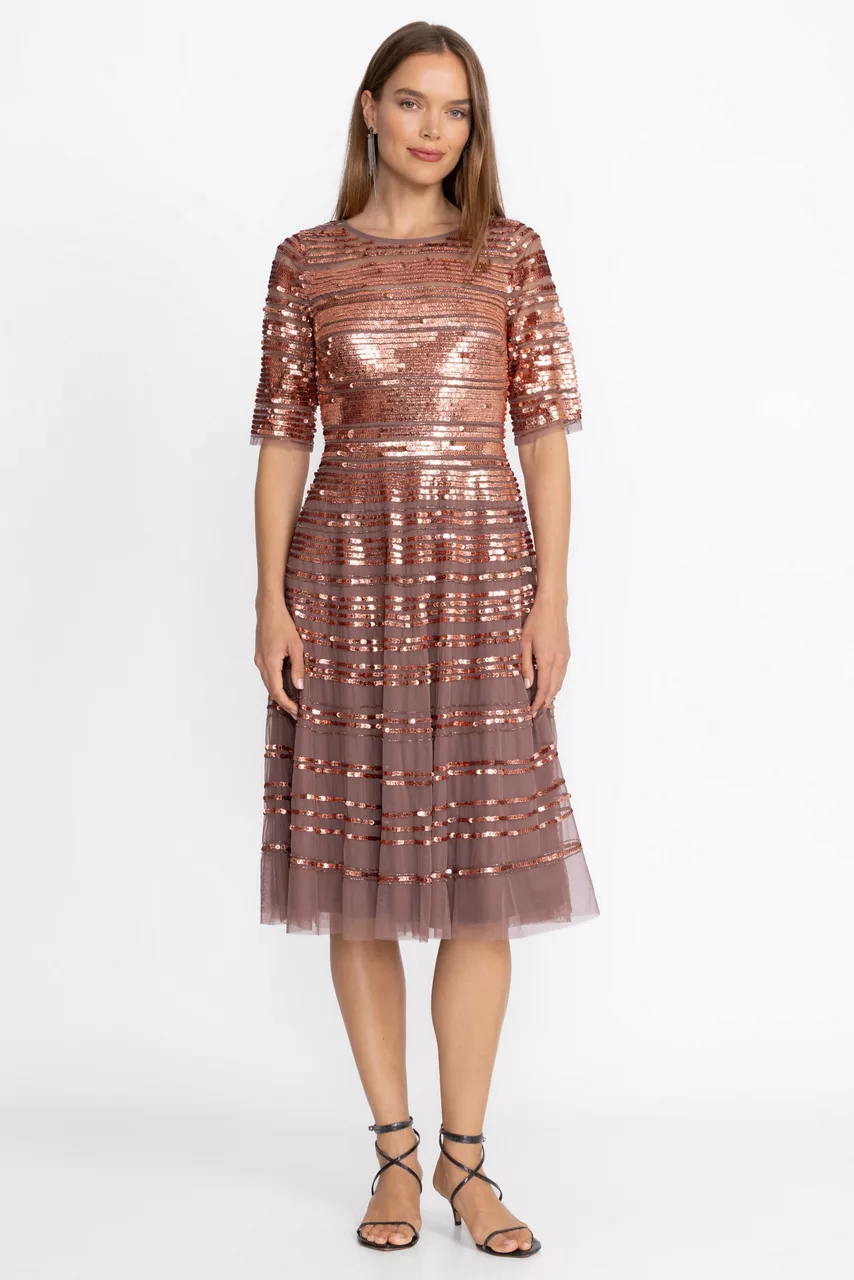 Johnny Was SEPIA BEADED MESH DRESS Sepia