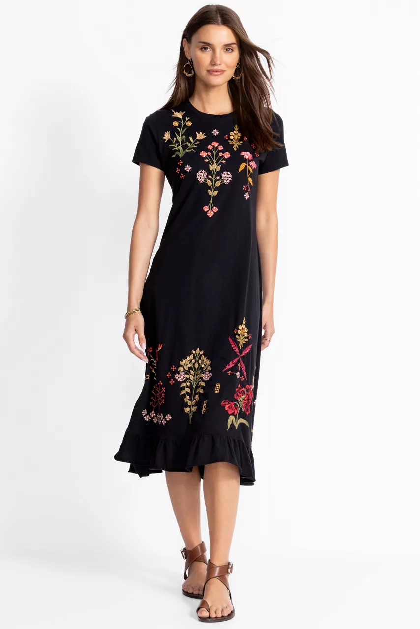 Johnny Was SHORT SLEEVE RUFFLE HEM DRESS Black