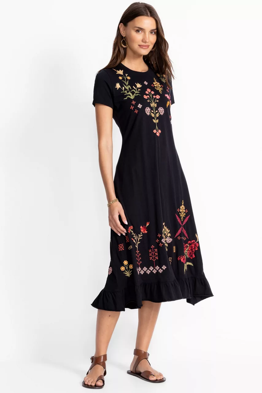 Johnny Was SHORT SLEEVE RUFFLE HEM DRESS Black