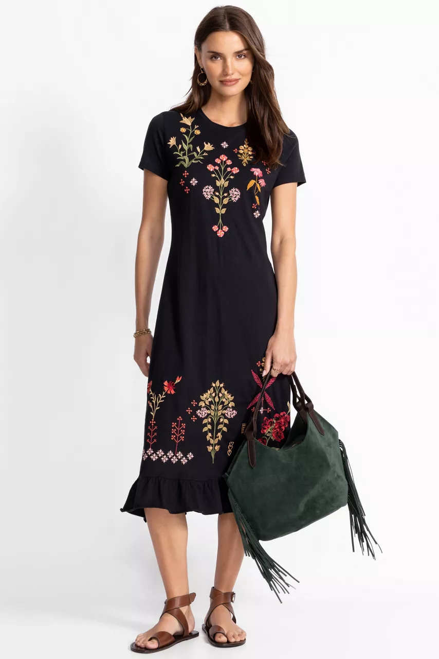 Johnny Was SHORT SLEEVE RUFFLE HEM DRESS Black