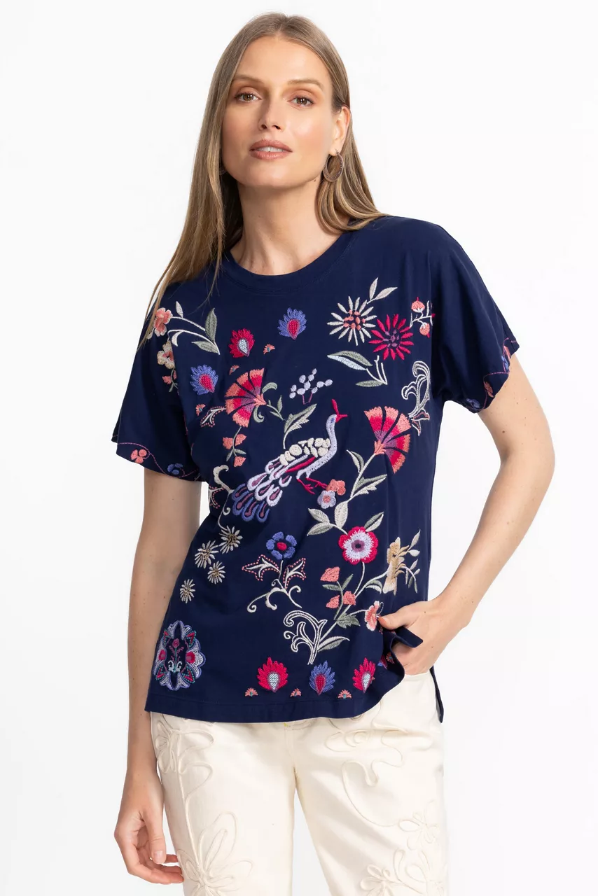 Johnny Was SIDE SLIT DOLMAN TEE Blue Night