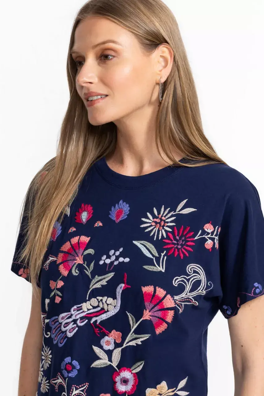 Johnny Was SIDE SLIT DOLMAN TEE Blue Night