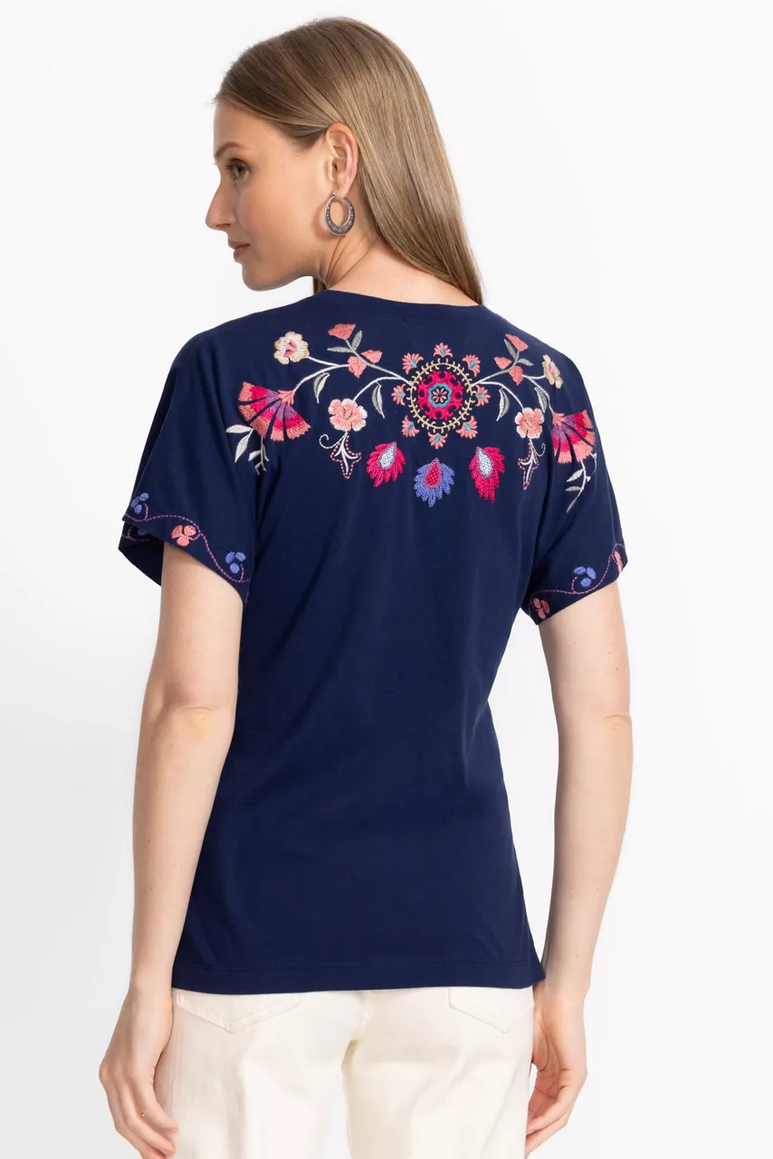 Johnny Was SIDE SLIT DOLMAN TEE Blue Night