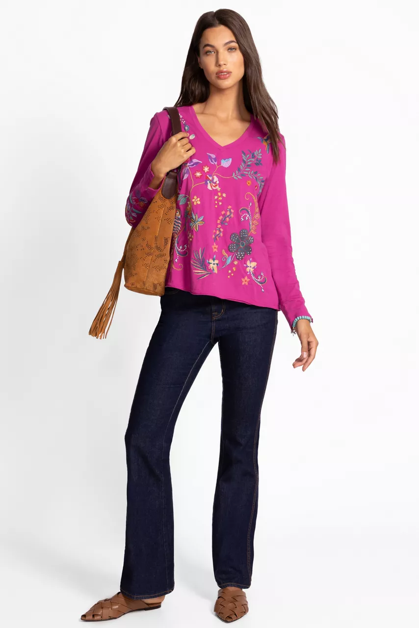 Johnny Was SLIT SLEEVE TEE Festival Fuschia