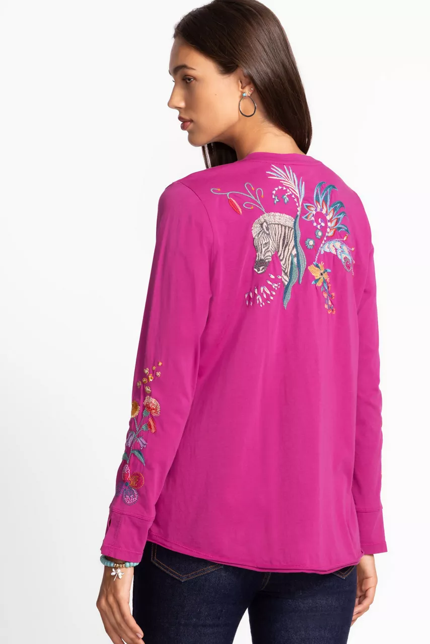 Johnny Was SLIT SLEEVE TEE Festival Fuschia