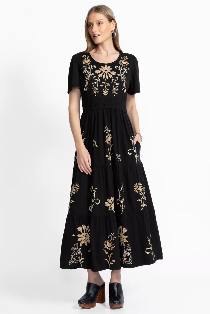 johnny was SMOCKED WAIST TIERED MAXI DRESS