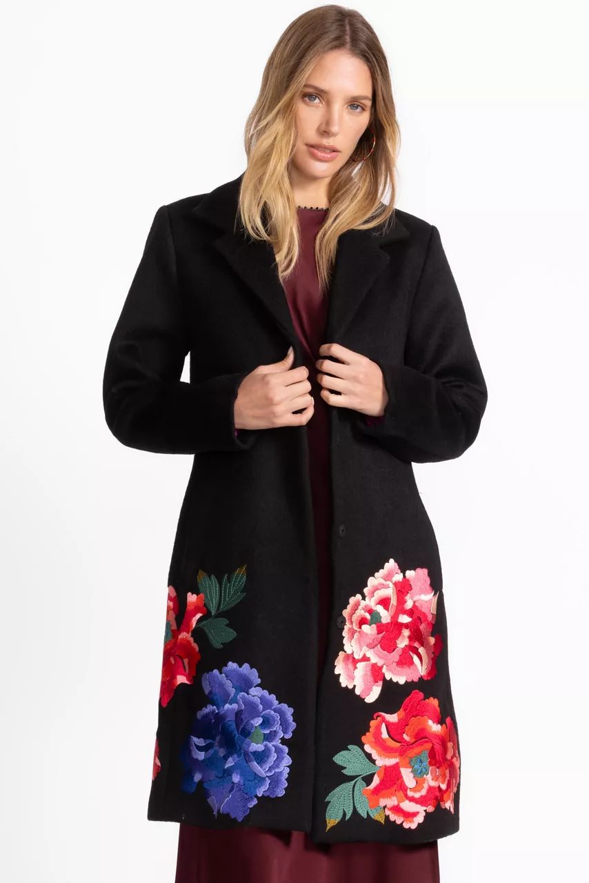Johnny Was SONDRA EMBROIDERED COAT Black