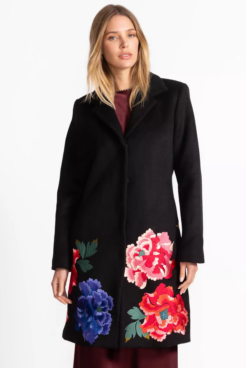 johnny was SONDRA EMBROIDERED COAT Black