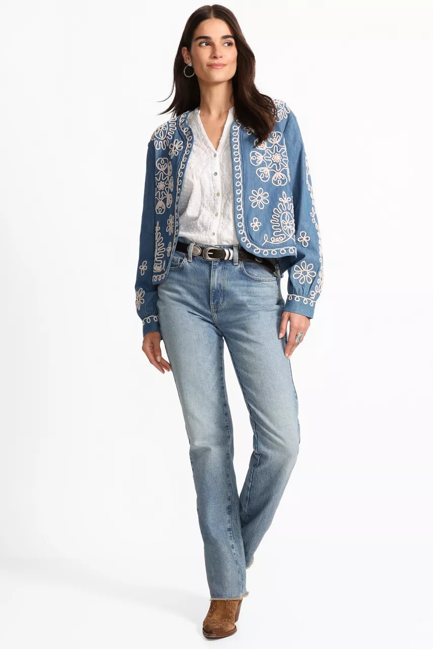 Johnny Was SOUTACHE BOLERO JACKET Denim Indigo