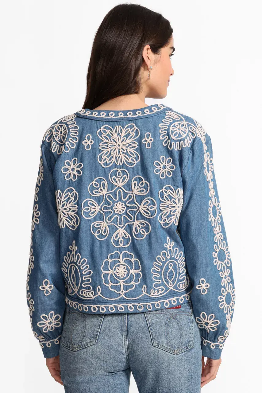 Johnny Was SOUTACHE BOLERO JACKET Denim Indigo