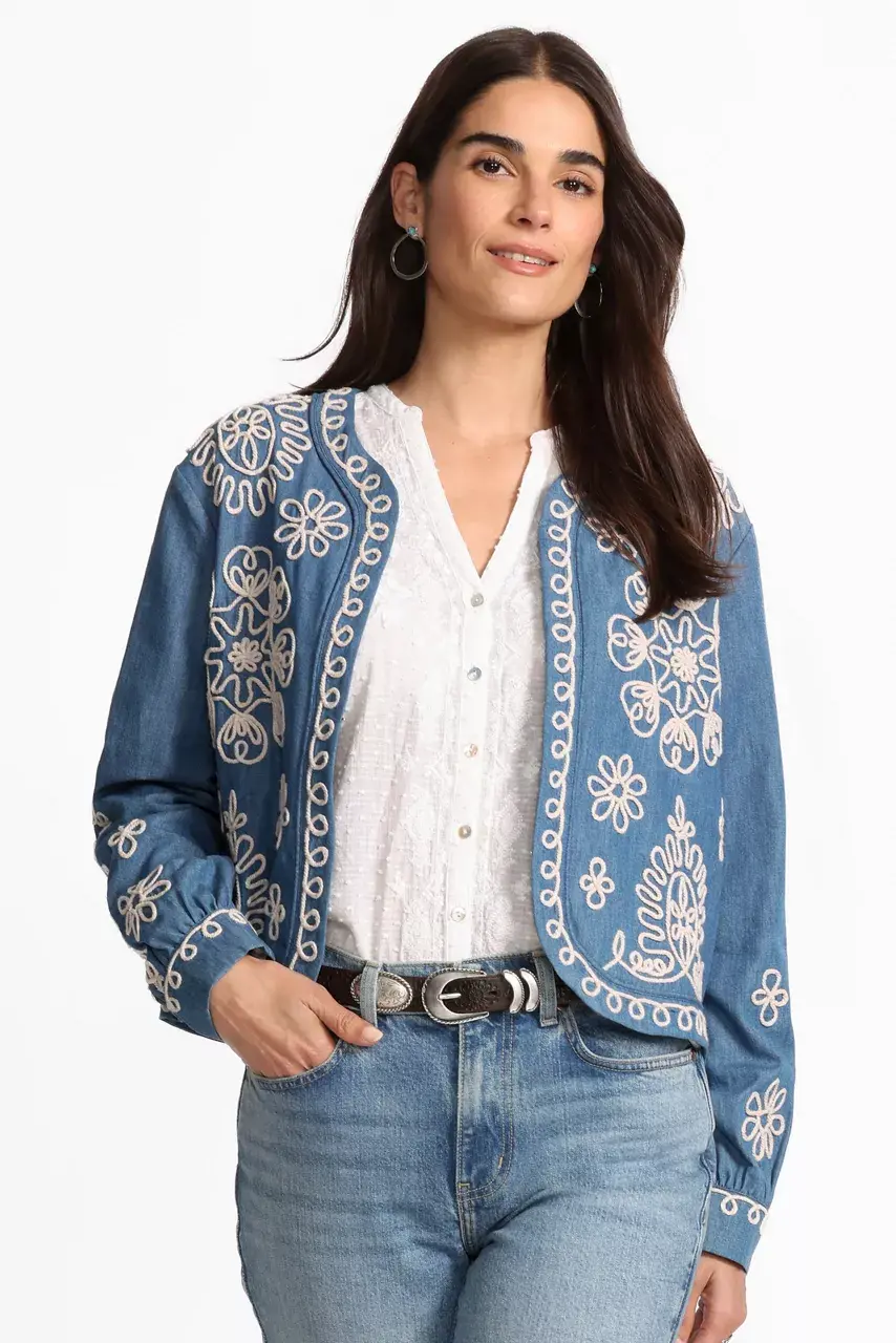 johnny was SOUTACHE BOLERO JACKET Denim Indigo