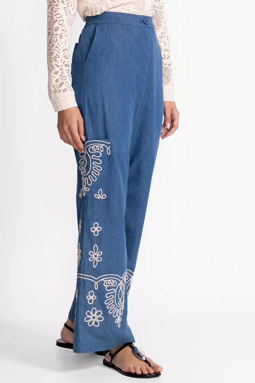Johnny Was SOUTACHE CARGO PANT Denim Indigo