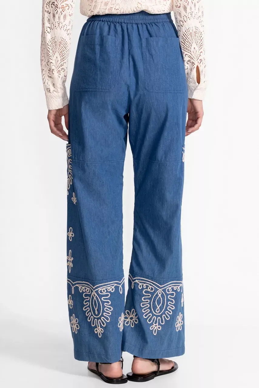 Johnny Was SOUTACHE CARGO PANT Denim Indigo