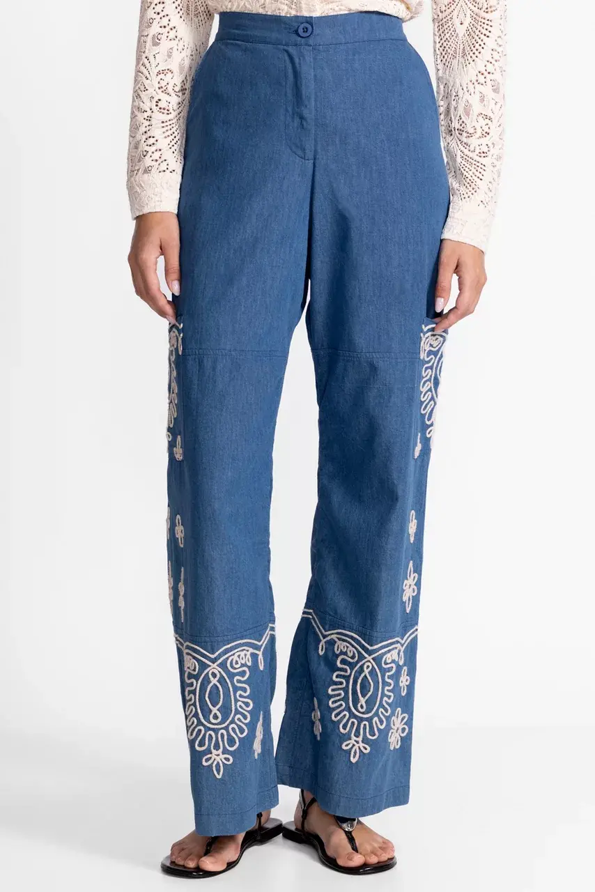 Johnny Was SOUTACHE CARGO PANT Denim Indigo