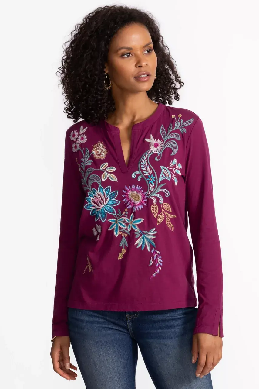 Johnny Was SPLIT JERSEY TEE Rose Wine