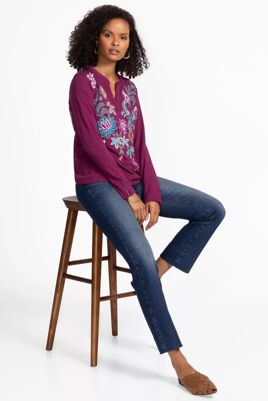 Johnny Was SPLIT JERSEY TEE Rose Wine