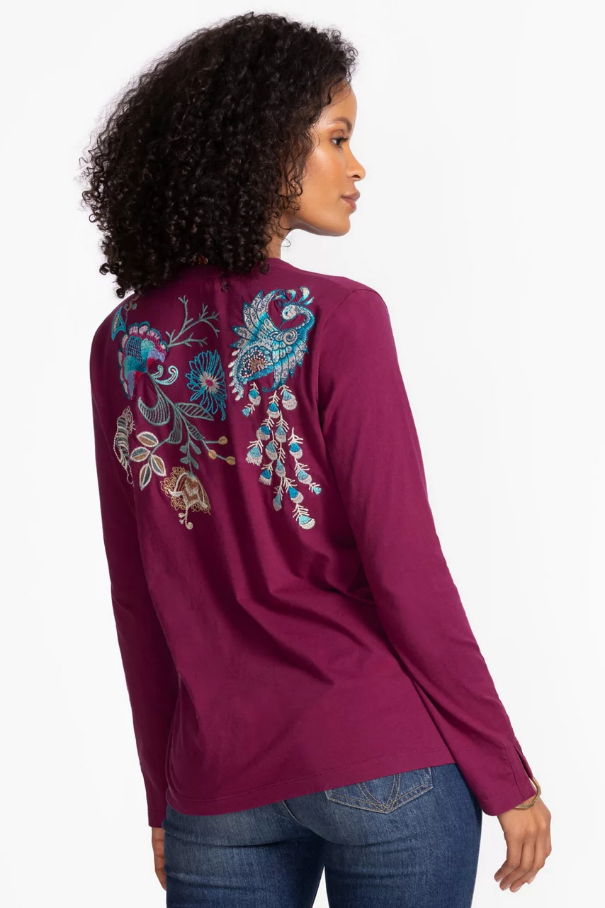 Johnny Was SPLIT JERSEY TEE Rose Wine