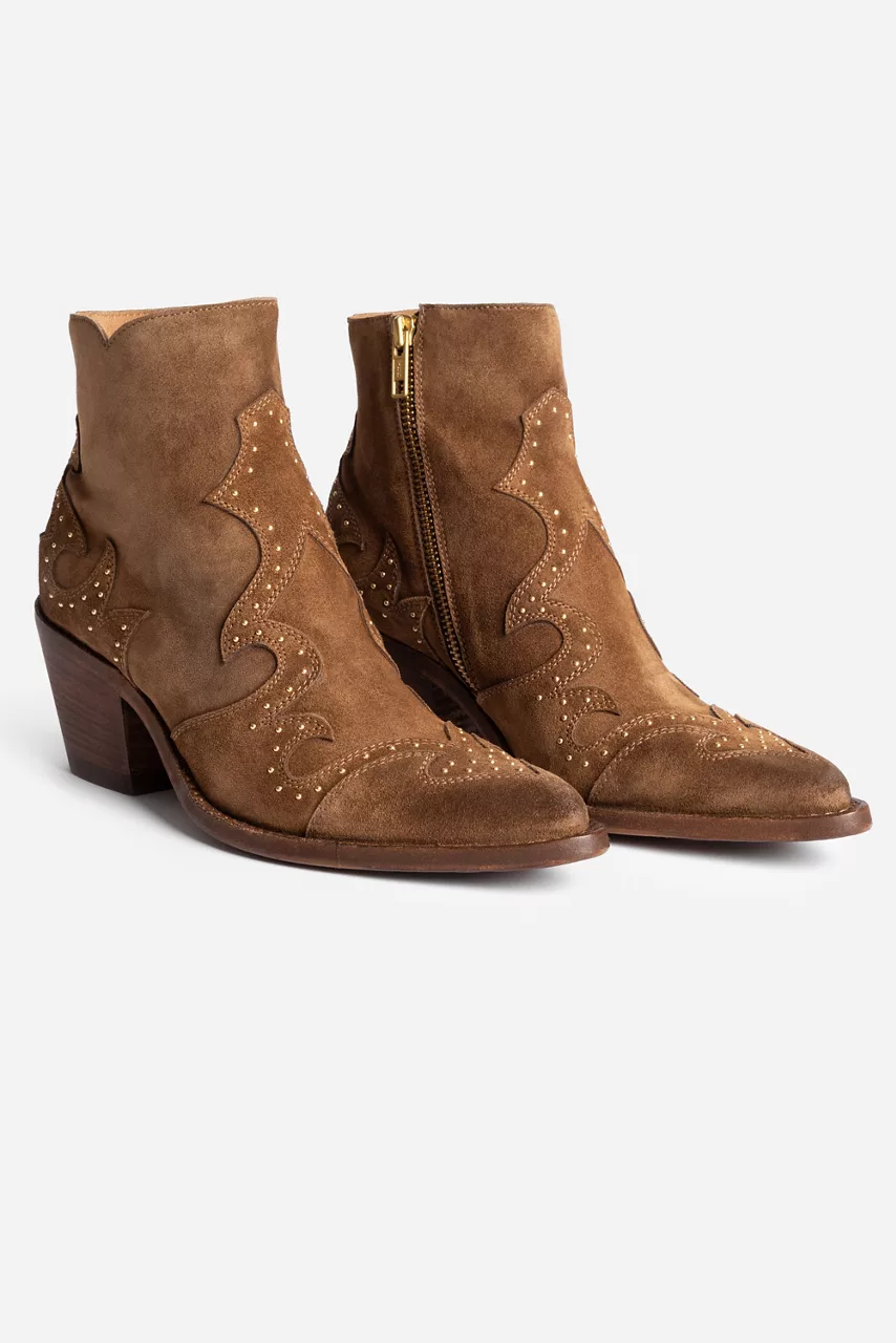 Johnny Was STUDDED ITALIAN SUEDE ANKLE BOOT Brandy