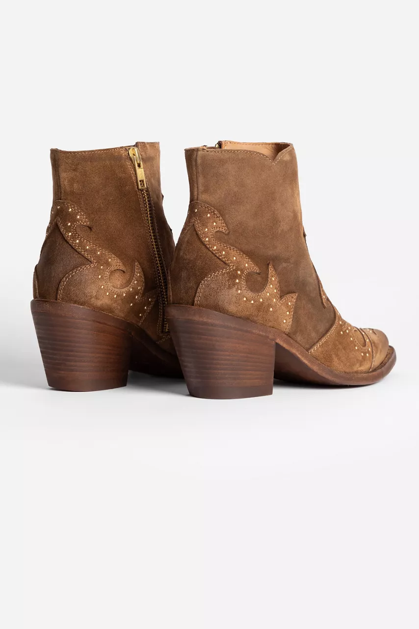 Johnny Was STUDDED ITALIAN SUEDE ANKLE BOOT Brandy