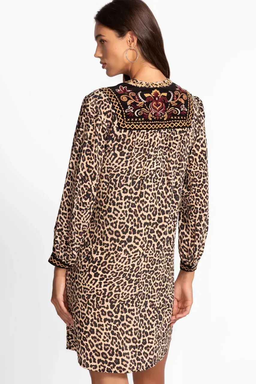 Johnny Was TASSEL YOKE DRESS Chestnut Leopard