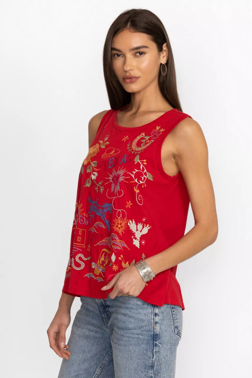 Johnny Was TEXAS KNIT TANK Racer Red