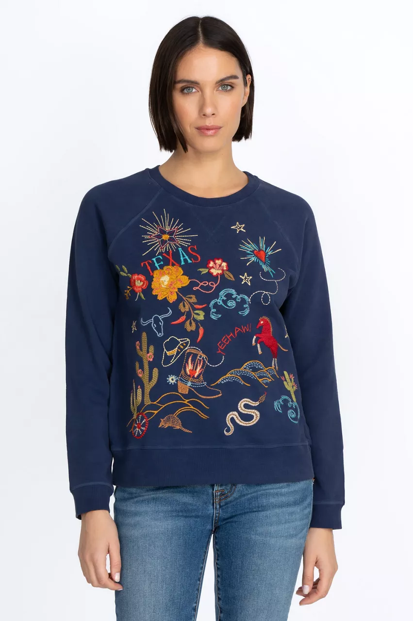 Johnny Was Texas Raglan Sweatshirt Navy