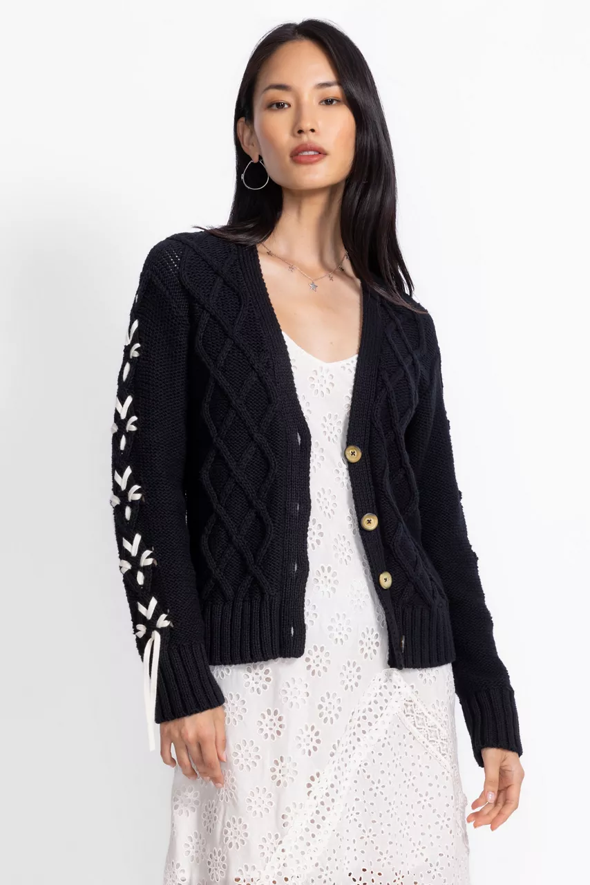 Johnny Was THE ANESSA BOW CARDIGAN Black