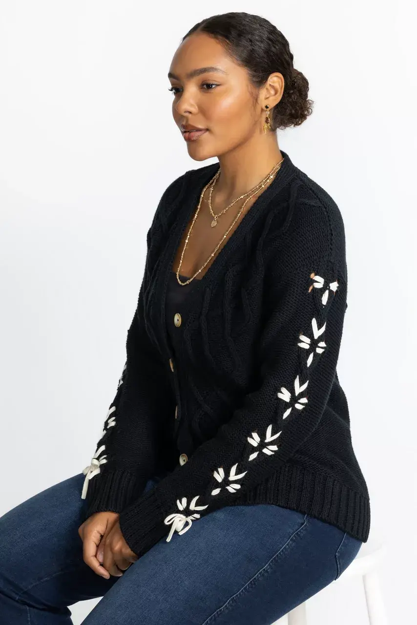 Johnny Was THE ANESSA BOW CARDIGAN Black