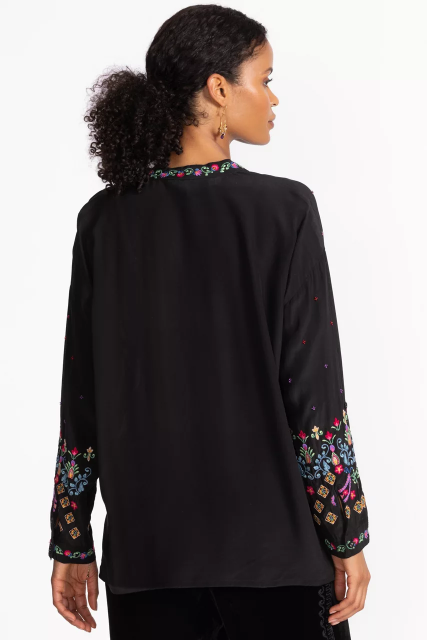 Johnny Was THE AUDREY MANDARIN COLLAR SHIRT Black