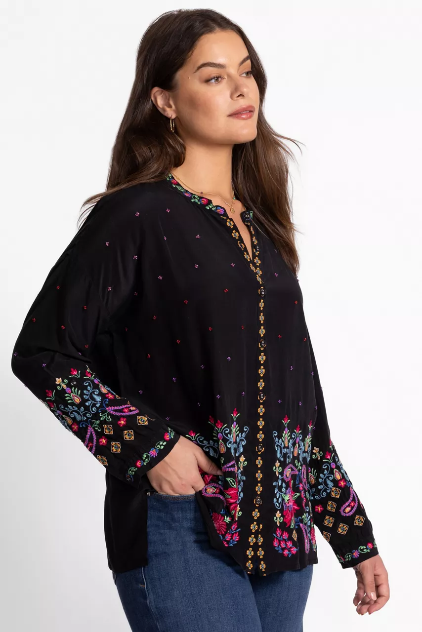 Johnny Was THE AUDREY MANDARIN COLLAR SHIRT Black