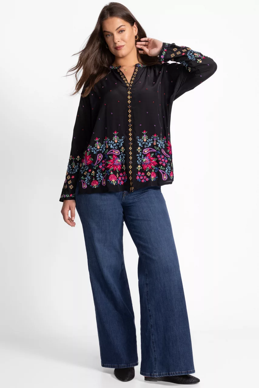 johnny was THE AUDREY MANDARIN COLLAR SHIRT Black