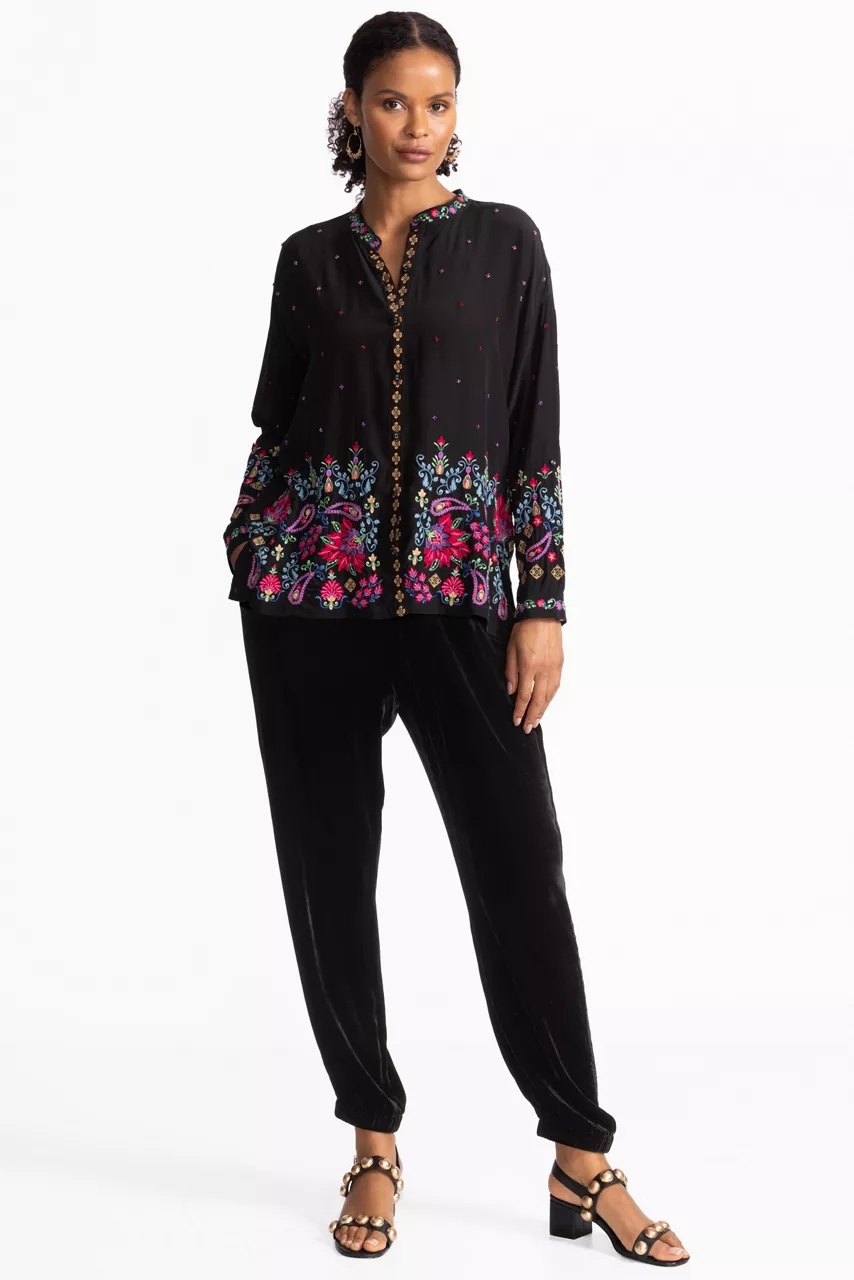 johnny was THE AUDREY MANDARIN COLLAR SHIRT Black