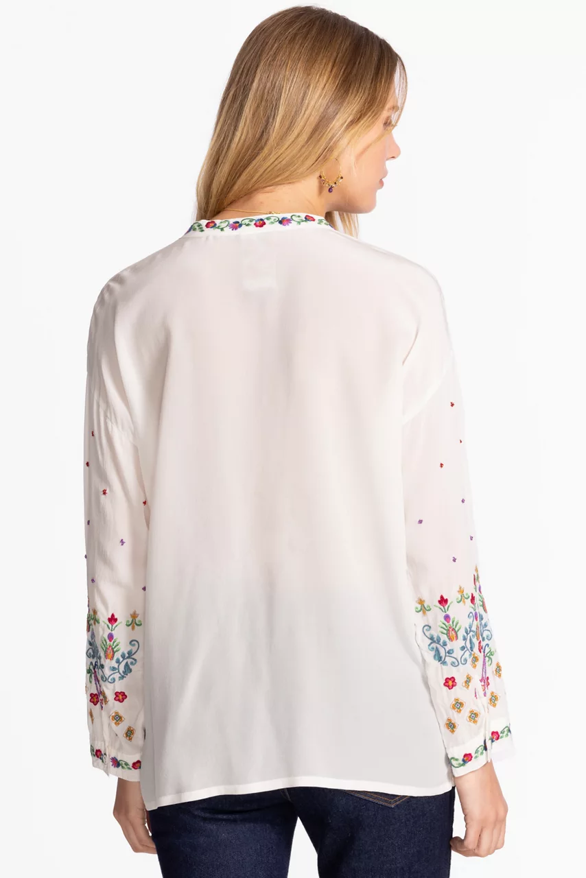 Johnny Was THE AUDREY MANDARIN COLLAR SHIRT White