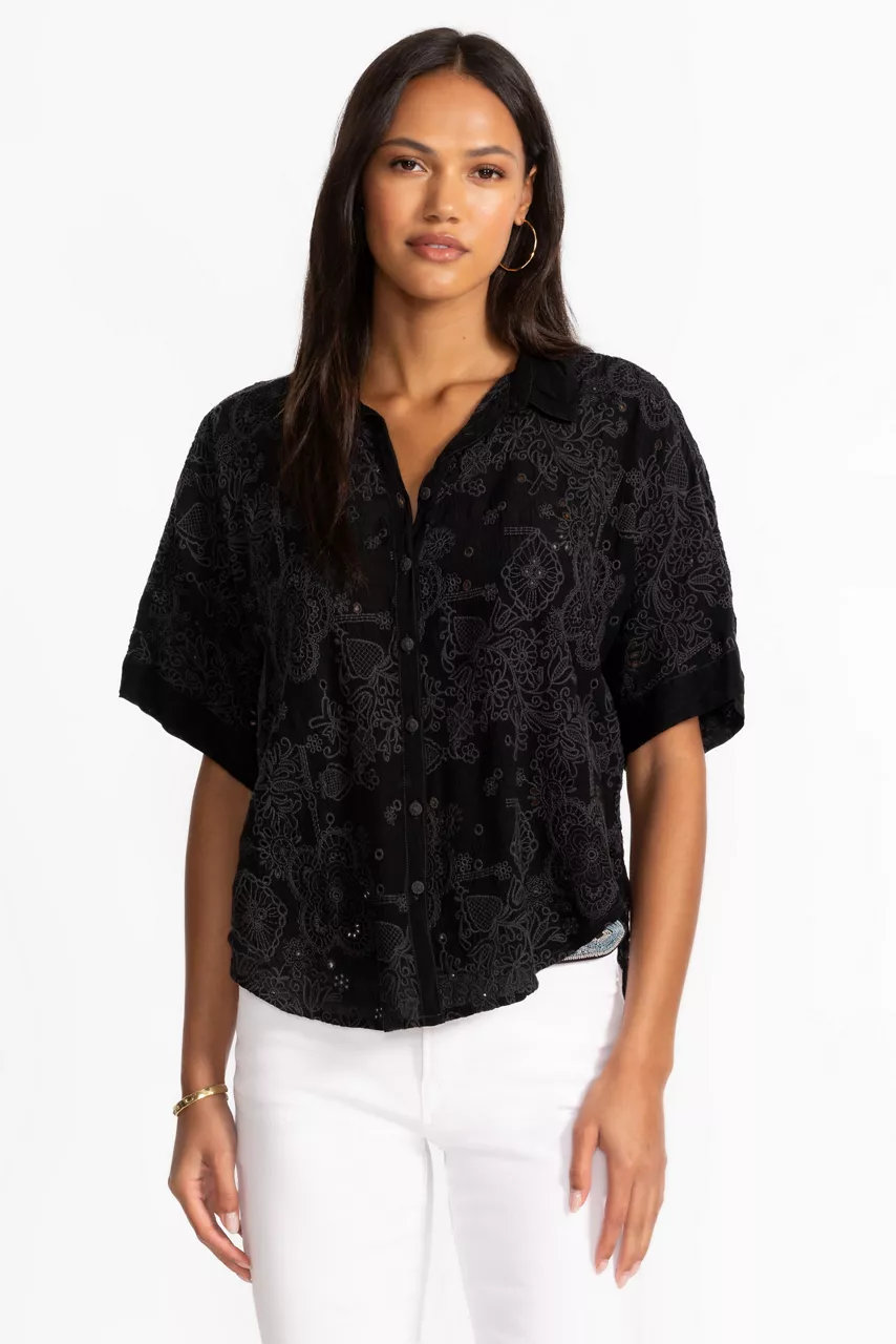 Johnny Was THE AUDREY SHORT SLEEVE SHIRT Black